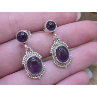 Echt zilveren Amethist oorbel stekers hangend 